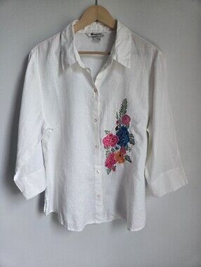 Vintage NYGARD COLLECTION Linen Shirt With Floral Embroidery